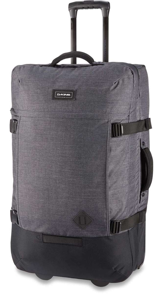 Dakine 365 Roller 100L 2024 - A large, rectangular roller bag with a gray fabric exterior and black wheels.
