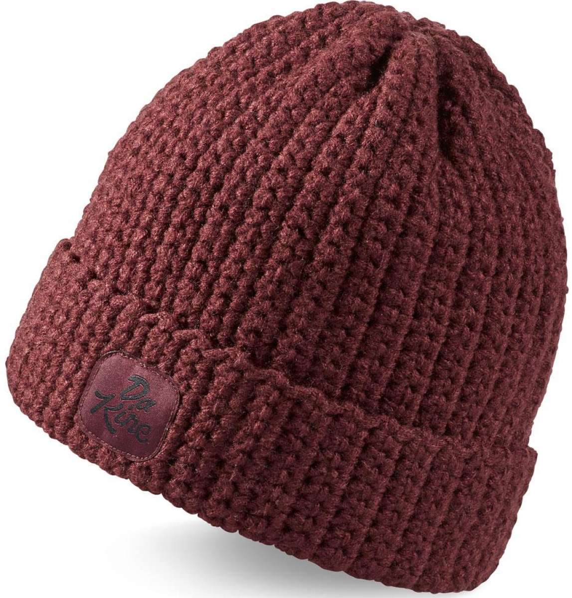 Dakine Addison Beanie 2022-2023 - A maroon beanie with a brown leather patch on the front.