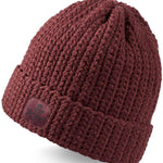 Dakine Addison Beanie 2022-2023 - A maroon beanie with a brown leather patch on the front.