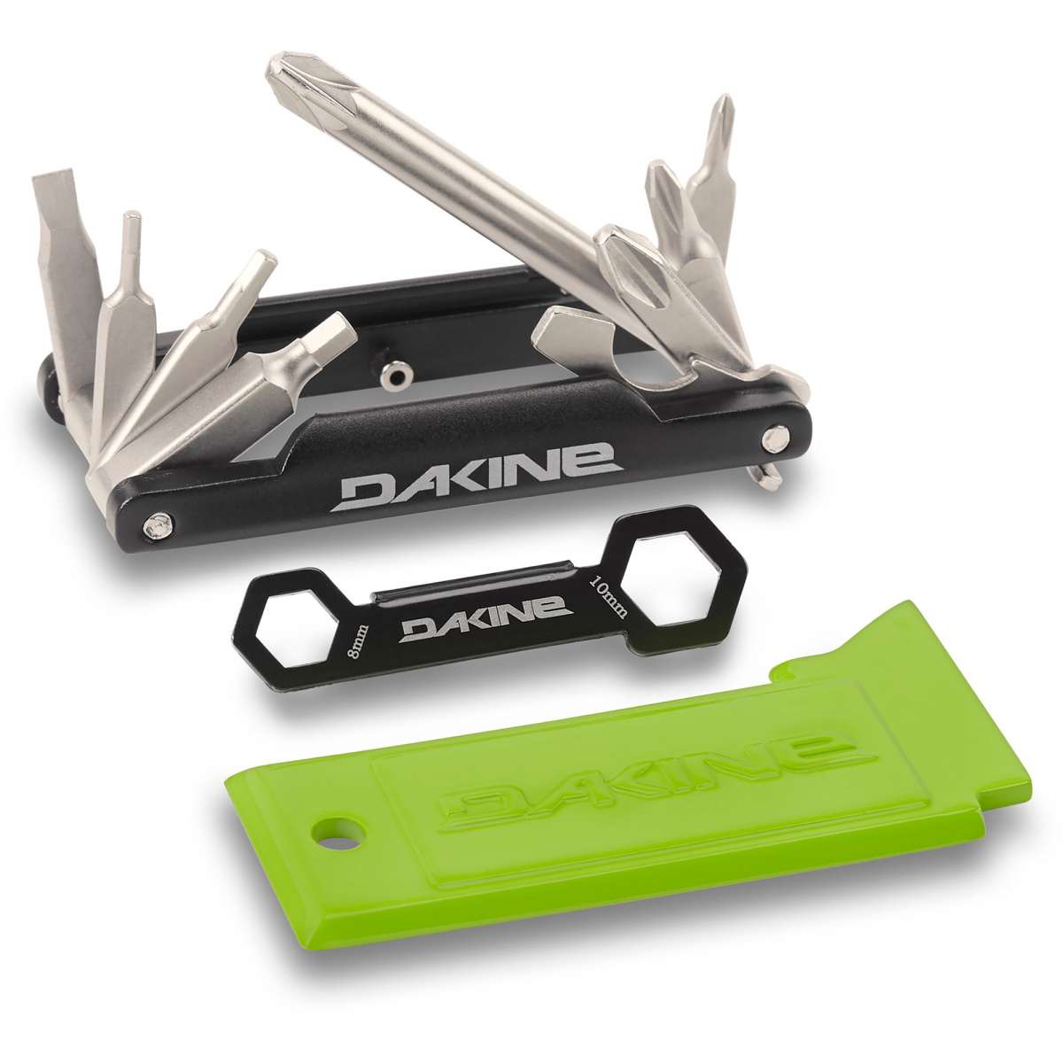 Dakine BC Tool 2024 - A multi-tool with a black handle, featuring silver metal tools and a small circular hole on its side.