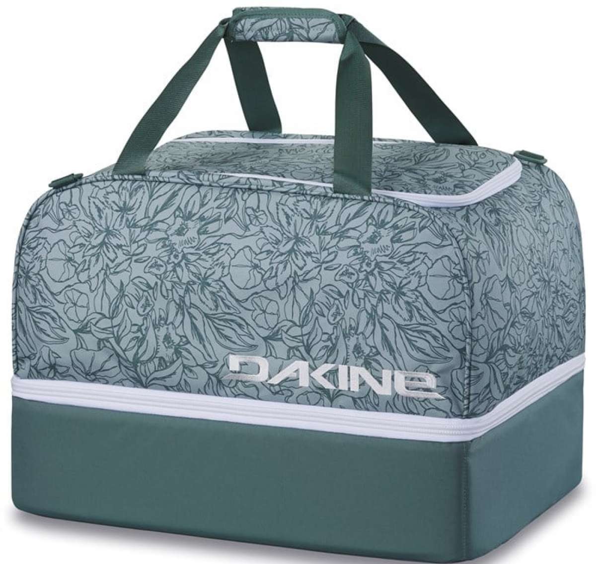 Dakine Boot Locker 69L Bag 2024 - A large, rectangular bag with a gray and white patterned design, featuring a zippered top and two handles.