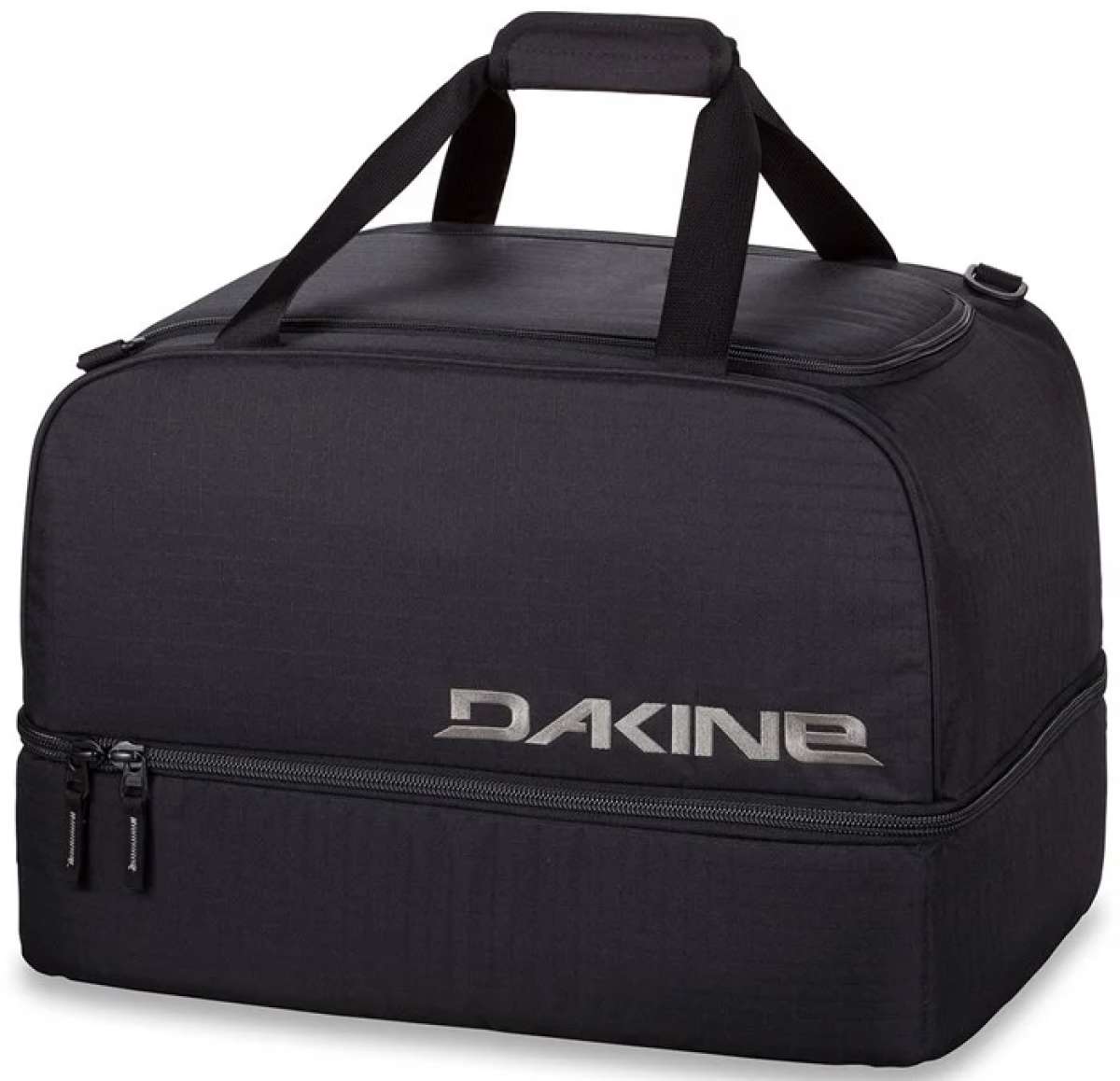 Dakine Boot Locker 69L Bag 2024 - A large, rectangular bag with a zippered top and two handles on top. It has a black color scheme with white lettering.