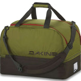 Dakine Boot Locker 69L Bag 2024 - A large olive green duffel bag with red zipper and black straps.