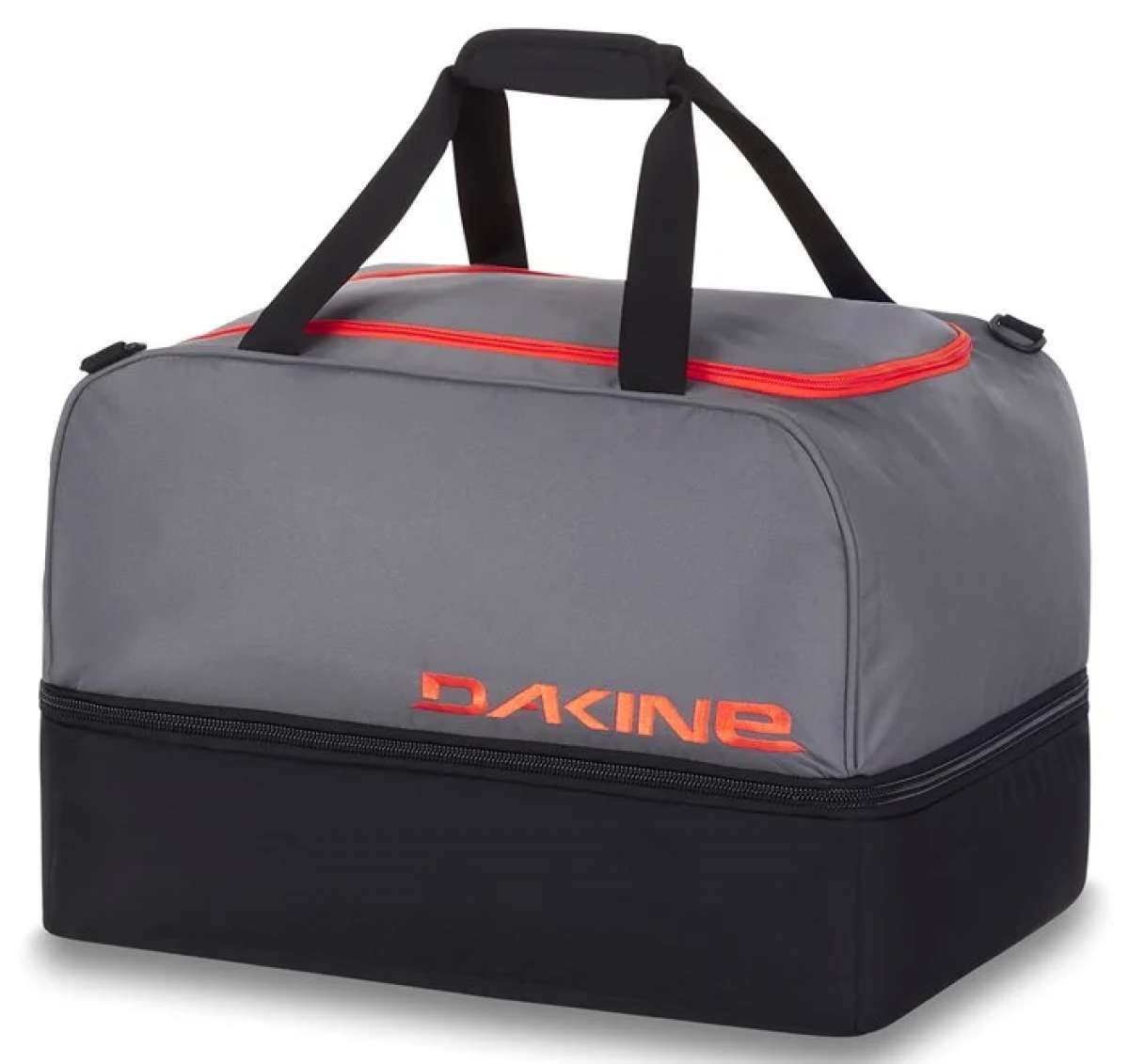 Dakine Boot Locker 69L Bag 2024 - A large, rectangular bag with a gray and black color scheme, featuring a zippered top and two sturdy handles.