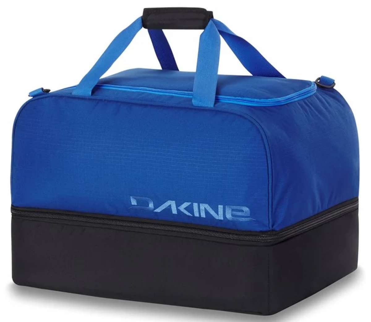 Dakine Boot Locker 69L Bag 2024 - A large, rectangular bag with a black base and blue top, featuring two handles at the top.