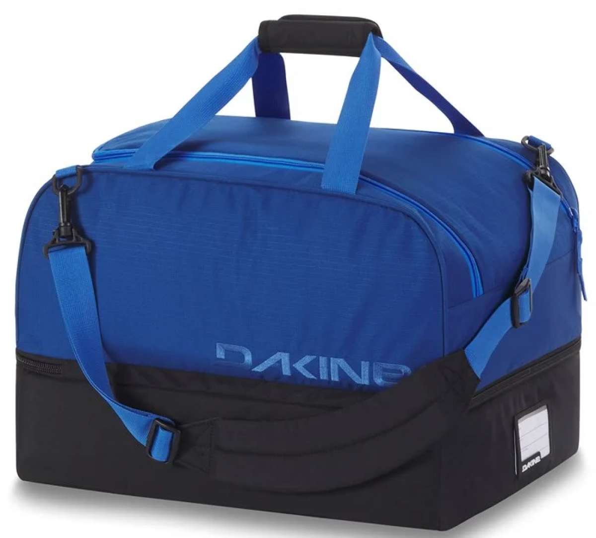 Dakine Boot Locker 69L Bag 2024 - A large blue duffel bag with a zippered top and two handles, featuring a black bottom section.