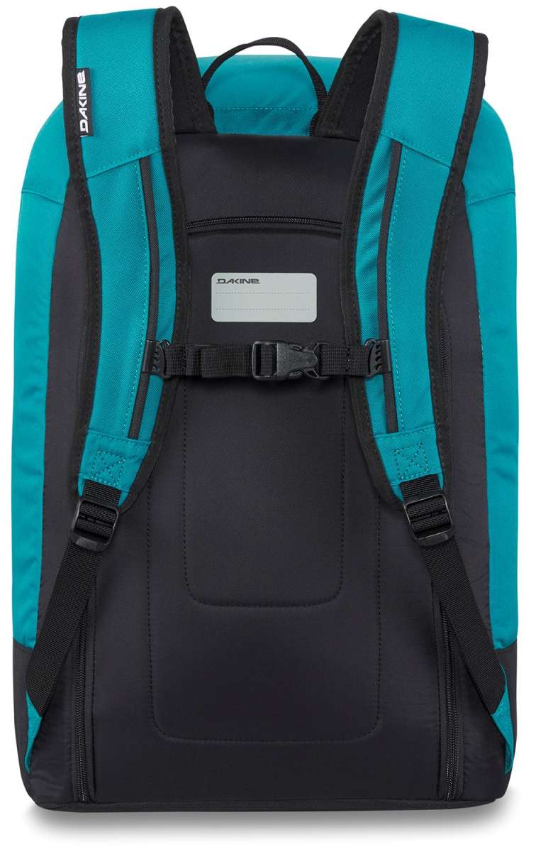 Dakine Boot Pack 50L 2024 - A large, rectangular backpack with a black base and teal accents on the straps and top.
