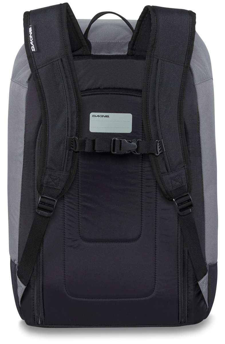 Dakine Boot Pack 50L 2024 - A large, gray backpack with a zippered front pocket and two adjustable shoulder straps.