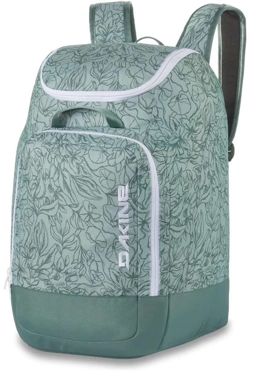 Dakine Boot Pack 50L 2024 - A large, rectangular backpack with a light gray color and white accents, featuring a zippered front pocket and two straps on top.