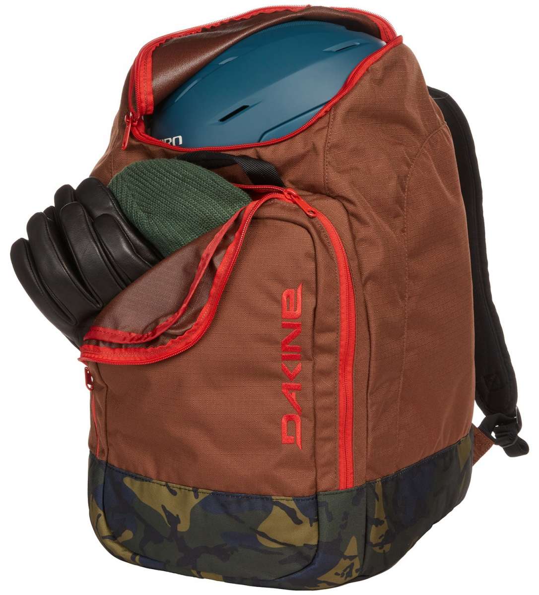 Dakine Boot Pack 50L 2024 - Brown backpack with a rectangular, zippered pocket on top and two straps at the bottom.