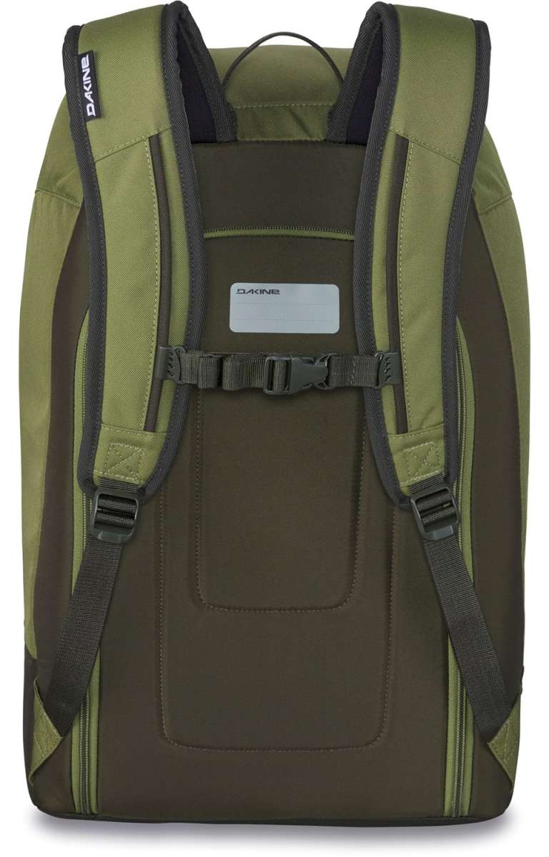 Dakine Boot Pack 50L 2024 - A green backpack with a rectangular shape and two straps at the top, featuring a zippered pocket on the front.