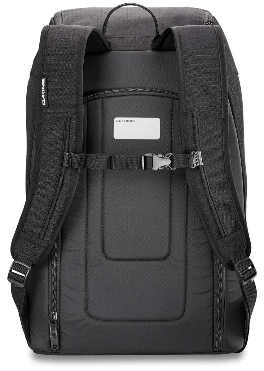 Dakine Boot Pack 50L 2024 - A black backpack with a rectangular shape and two zippered pockets on either side.