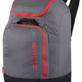 Dakine Boot Pack 50L 2024 - A gray backpack with red trim and a zippered front pocket, featuring a handle on top.