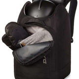 Dakine Boot Pack 50L 2024 - Black backpack with zippered front pocket and two side pockets, featuring a rolled top and adjustable shoulder straps.