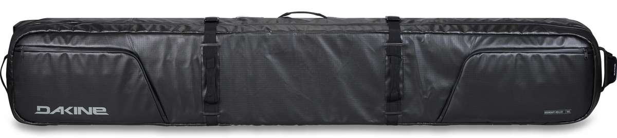 Dakine Boundary Ski Roller Bag 2024 - Black roller bag with white lettering and a zippered top.