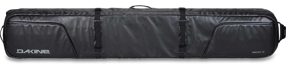 Dakine Boundary Ski Roller Bag 2024 - Black roller bag with white lettering and a zippered top.