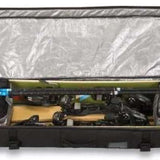 Dakine Boundary Ski Roller Bag 2024 - Black roller bag with two wheels and a retractable handle, featuring a zippered top compartment and multiple pockets for organization.