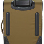 Dakine Carry-On Roller 42L Bag - A tan carry-on roller bag with a zippered front pocket and two black wheels at the bottom.