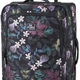 Dakine Carry-On Roller 42L Bag - A black roller bag with a floral pattern of white, blue and purple flowers and leaves on a dark background.