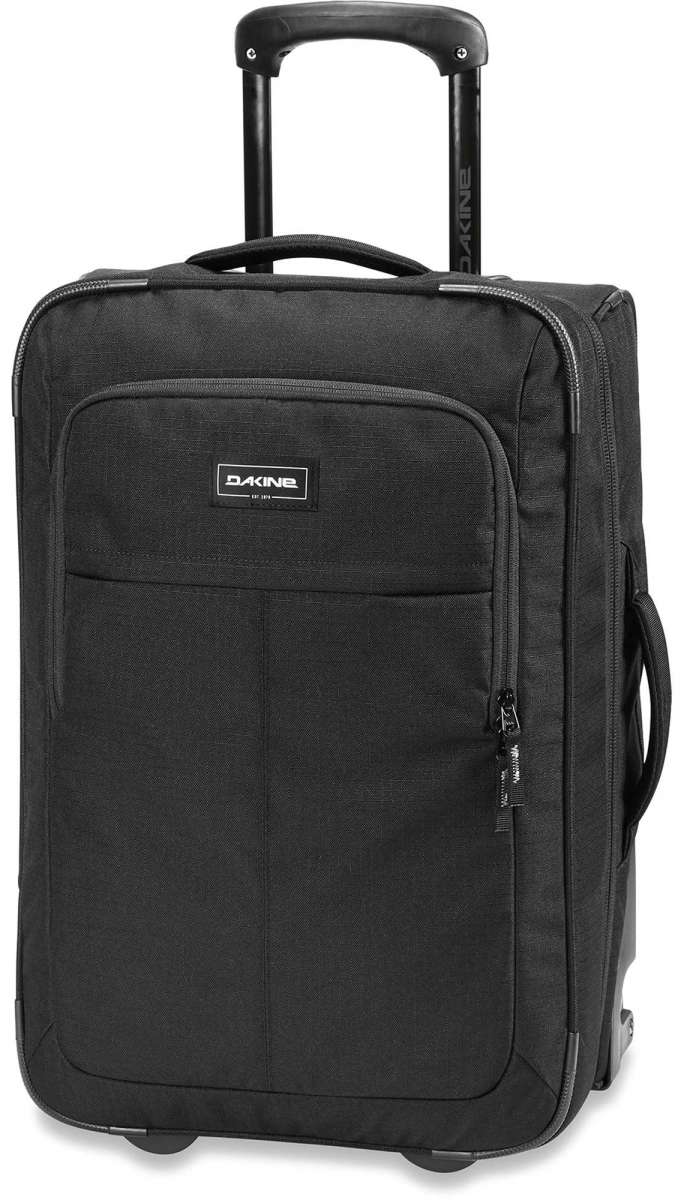 Dakine Carry-On Roller 42L Bag - A black roller bag with a handle and wheels, featuring a zippered pocket on its front.