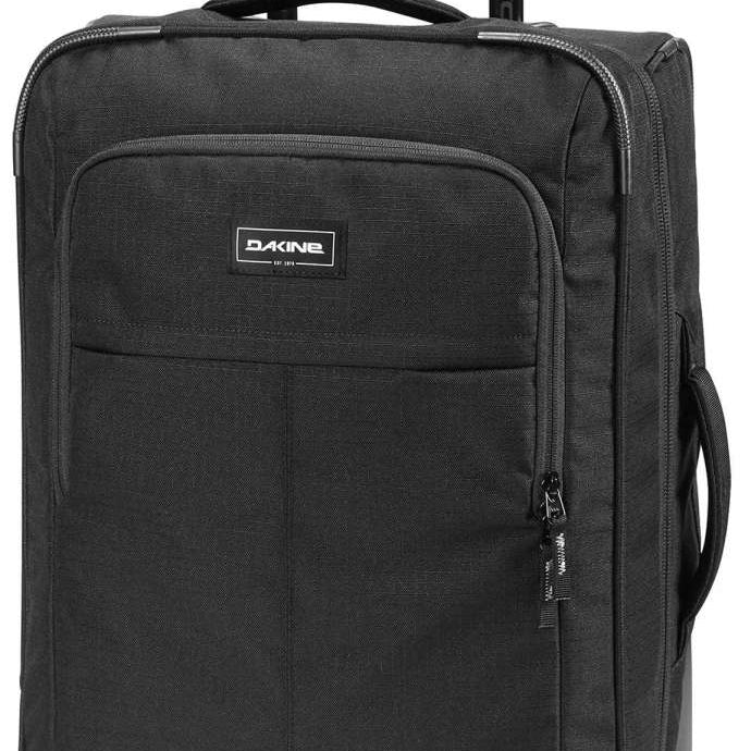 Dakine Carry-On Roller 42L Bag - A black roller bag with a handle and wheels, featuring a zippered pocket on its front.