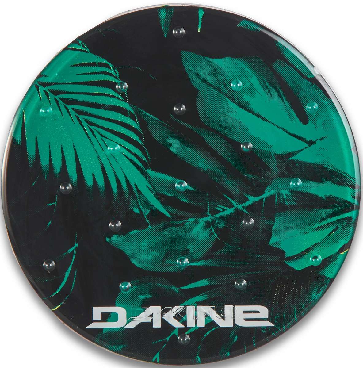 Dakine Circle Mat Stomp Pad 2022-2023 - A round, black stomp pad with a circular logo in the center and a white border around it.