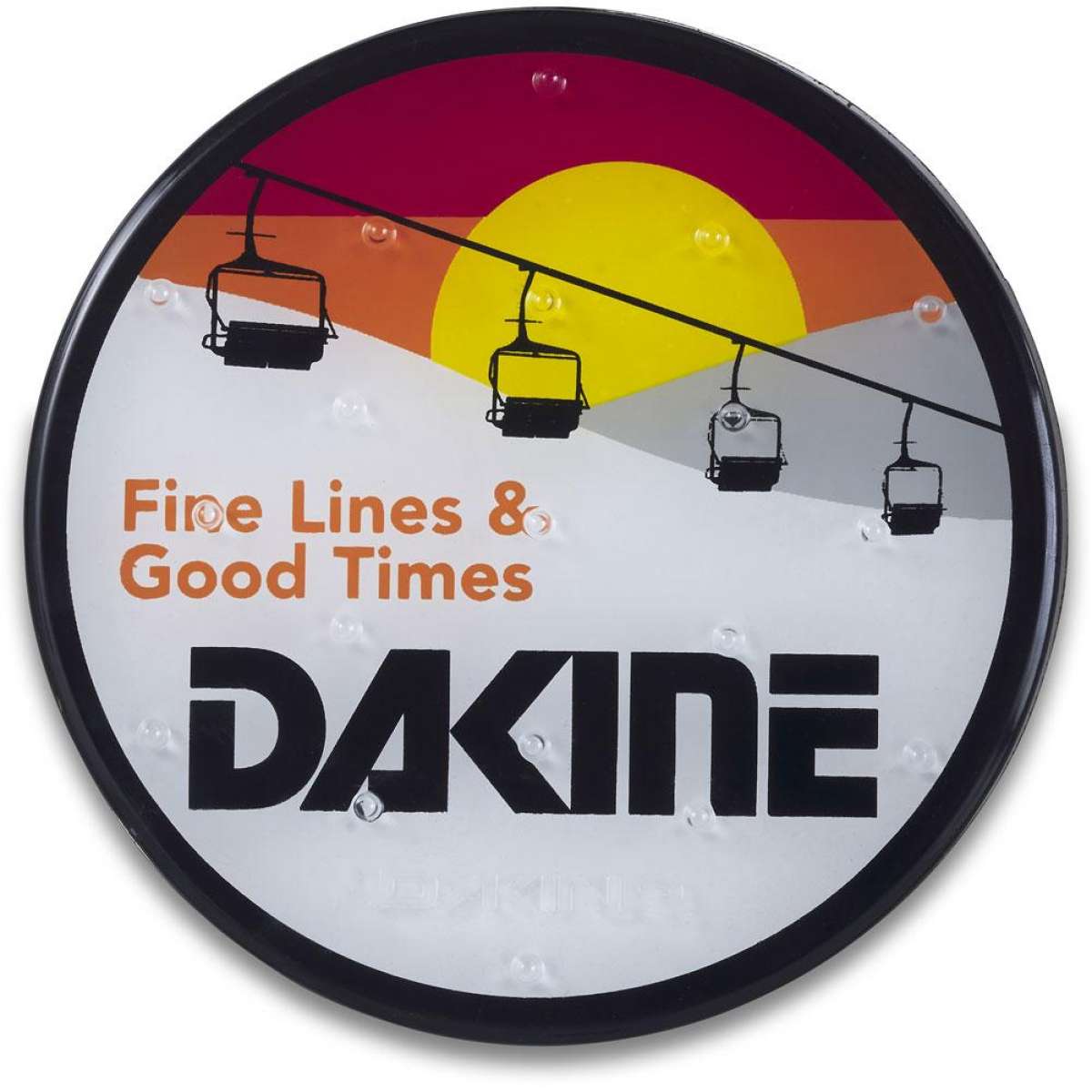Dakine Circle Mat Stomp Pad - A circular mat with a black border and white center, featuring the word "DAKINE" in large black letters at the bottom.