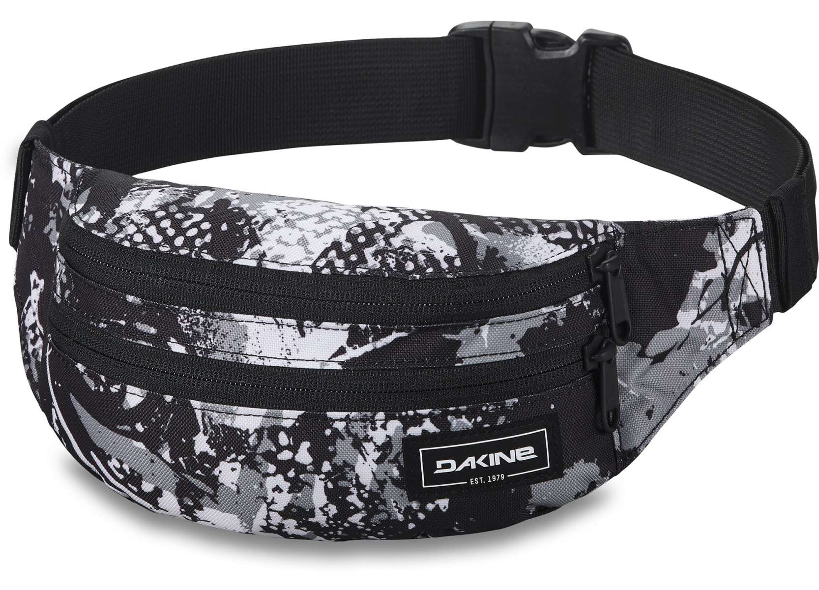 Dakine Classic Hip Pack 2023 - A black hip pack with a zippered pocket and adjustable strap, featuring a subtle white logo on the front.