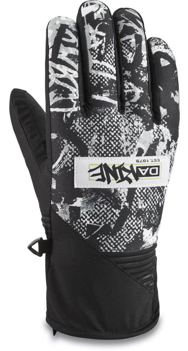 Dakine Crossfire Glove 2022-2023 - A black and white glove with a pattern of diagonal stripes on the palm side, featuring a textured grip on the fingers.