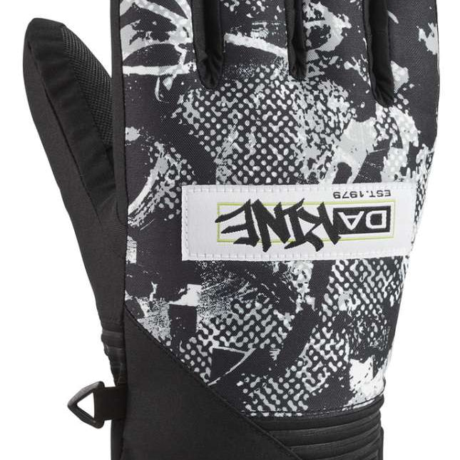 Dakine Crossfire Glove 2022-2023 - A black and white glove with a pattern of diagonal stripes on the palm side, featuring a textured grip on the fingers.