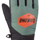 Dakine Crossfire Gloves 2024 - A pair of gloves with a black palm and gray back, featuring a distinctive orange logo on the wrist strap.