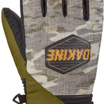 Dakine Crossfire Gloves 2024 - A pair of gloves with a camouflage pattern on the palm and fingers, featuring a black logo at the wrist.