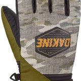Dakine Crossfire Gloves 2024 - A pair of gloves with a camouflage pattern on the palm and fingers, featuring a black logo at the wrist.