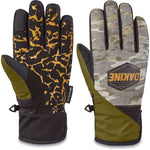 Dakine Crossfire Gloves 2024 - A pair of black gloves with orange accents and a camouflage pattern on the palm side.