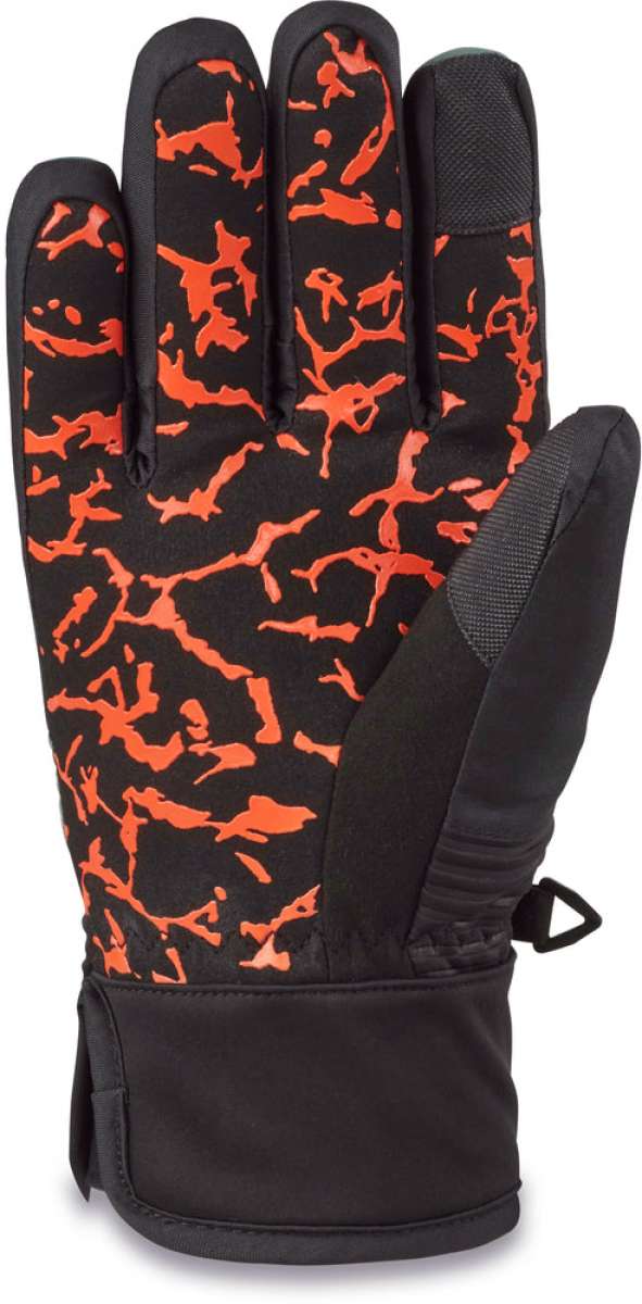 Dakine Crossfire Gloves 2024 - Black gloves with orange patterned design on palm and fingers.