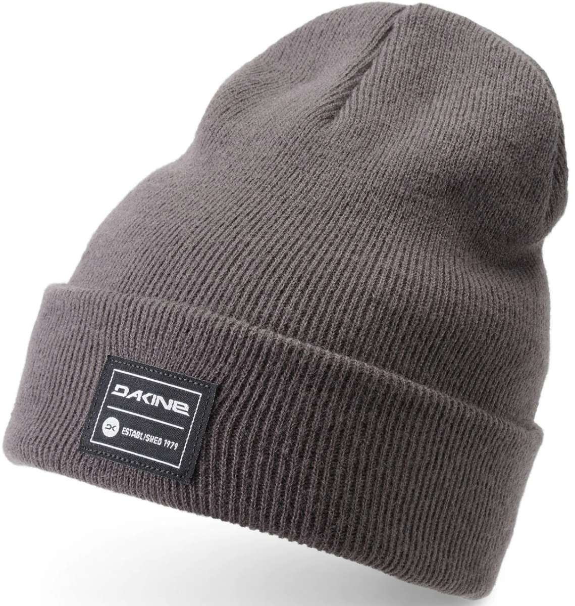 Dakine Cutter Beanie Adult 2024 - A gray beanie with a black patch on the front featuring white lettering that reads "DAKINE" and a small logo below it.
