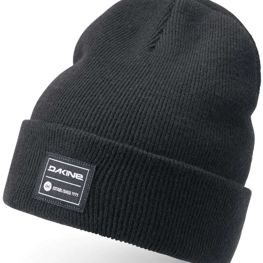 Dakine Cutter Beanie Adult 2024 - A black beanie with a rectangular patch on the cuff featuring the brand name "DAKINE" in white letters and the word "ESTABLISHED 1979" below it.