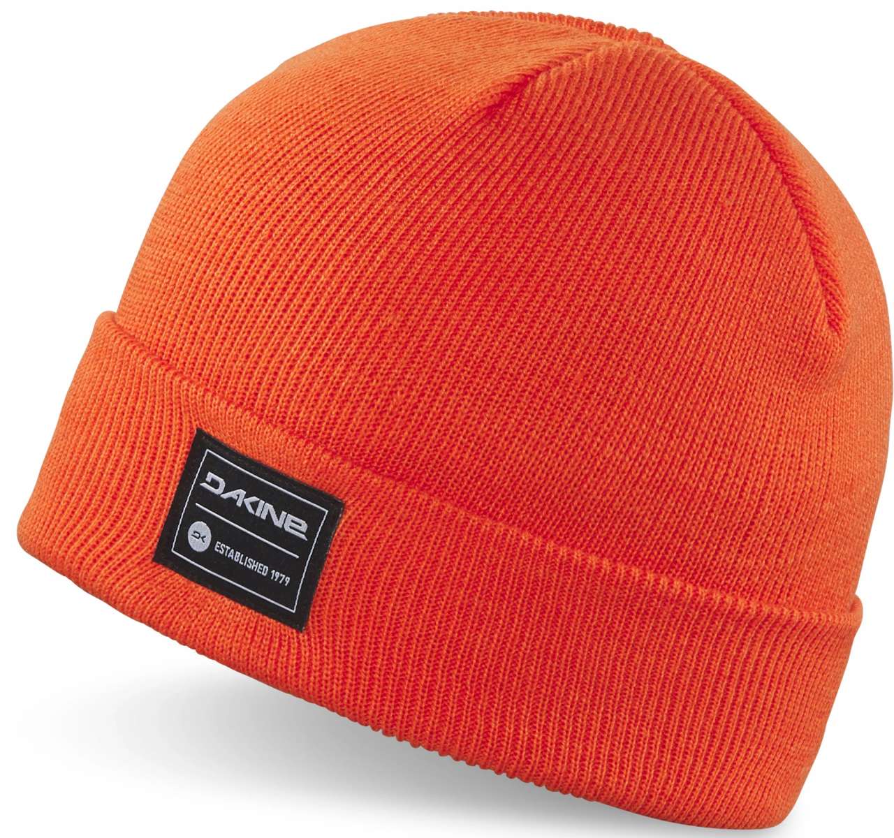 Dakine Cutter Beanie Youth 2024 - A bright orange beanie with a black label featuring "DAKINE" in white letters.
