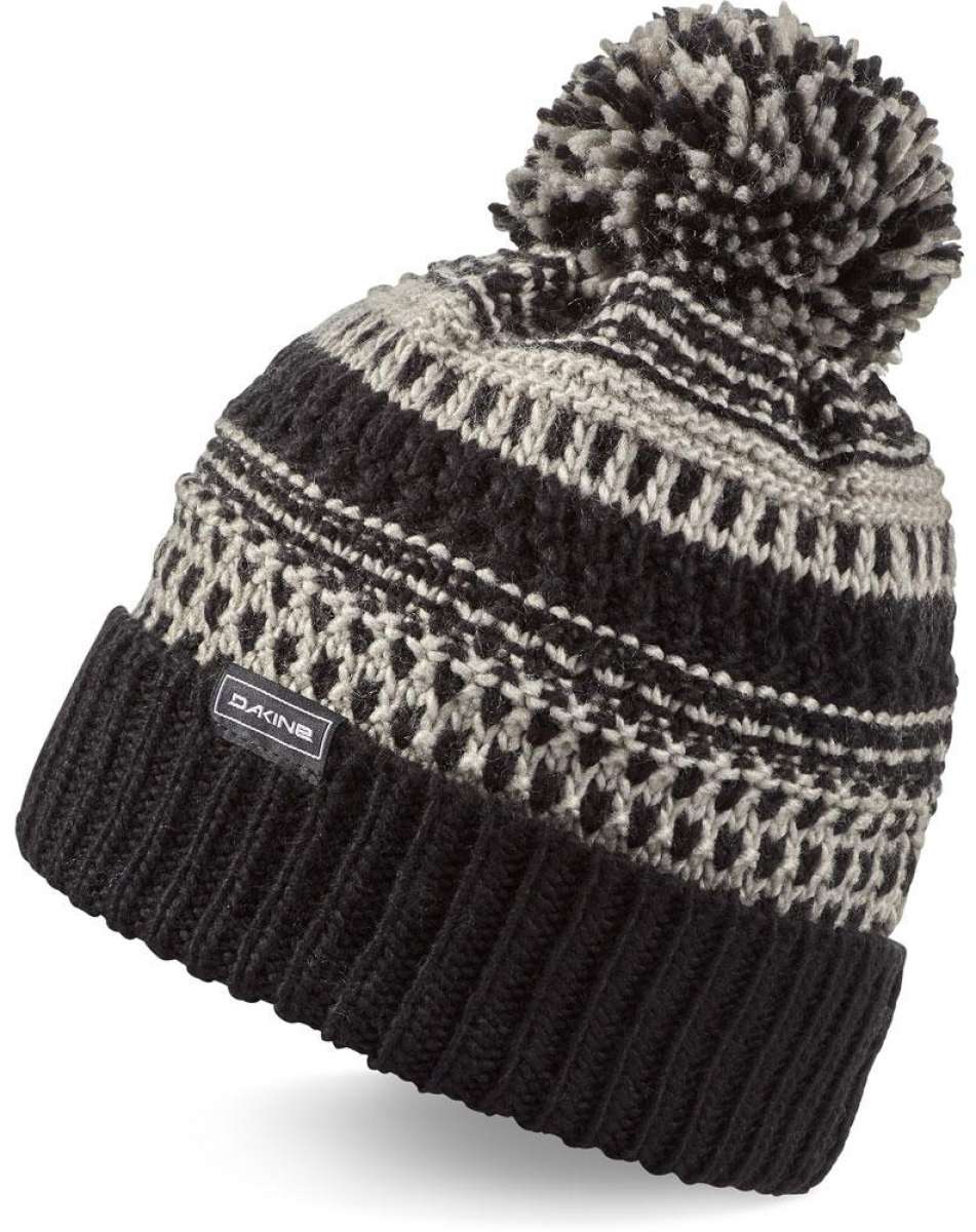 Dakine Davina Beanie 2022-2023 - A black beanie with a white geometric pattern and a large pom-pom on top.
