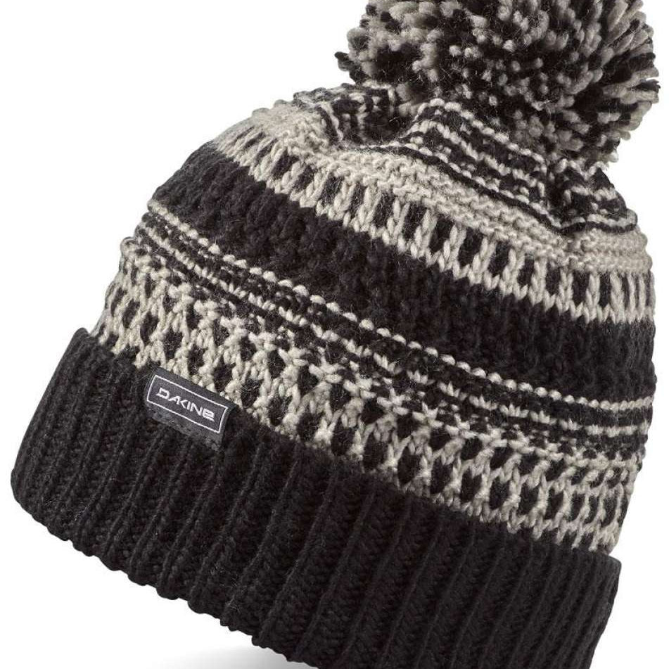 Dakine Davina Beanie 2022-2023 - A black beanie with a white geometric pattern and a large pom-pom on top.