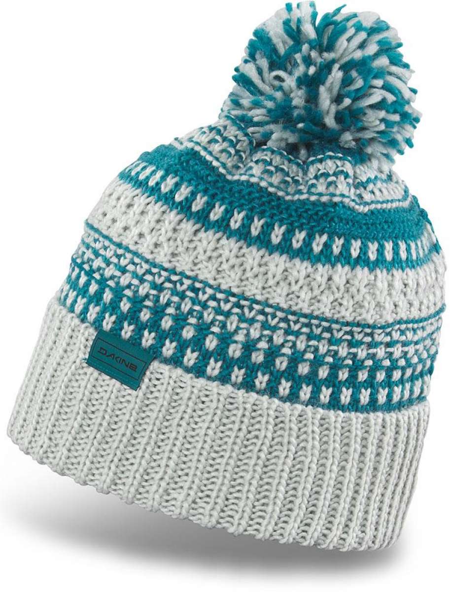Dakine Davina Beanie 2022-2023 - A white beanie with a teal stripe and pom-pom on top.