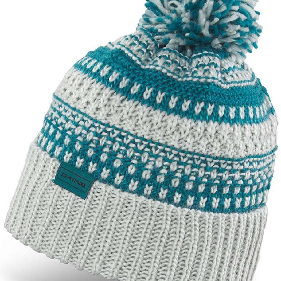 Dakine Davina Beanie 2022-2023 - A white beanie with a teal stripe and pom-pom on top.