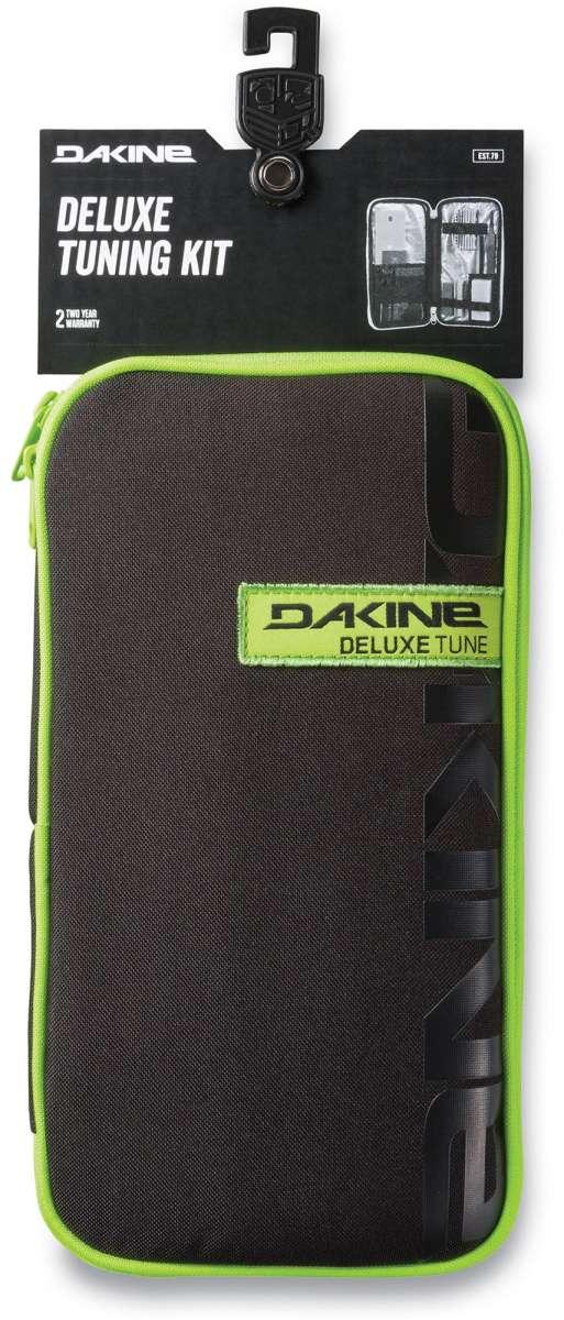 Dakine Deluxe Tune Tuning Kit - 2024 tuning kit in a black zippered pouch with lime green trim and zipper pull.
