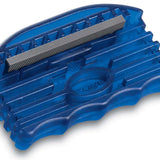 Dakine Edge Tuner Tool 2022-2023 - A blue plastic tool with a gray metal comb-like component on top, featuring ridges and grooves for tuning edges.