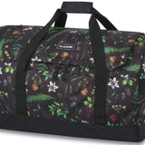 Dakine EQ Duffle 50L 2022-2023 - A black duffel bag with a repeating pattern of pinecones, ferns, and wildflowers.