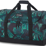 Dakine EQ Duffle 50L 2022-2023 - A large, rectangular duffel bag with a black base and green palm leaf pattern on top.