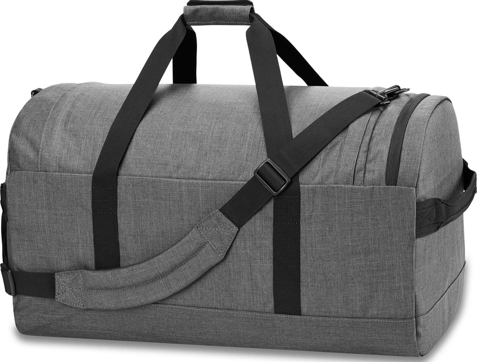 Dakine EQ Duffle 70L Bag 2024 - A large gray duffel bag with a zippered top and two black shoulder straps.