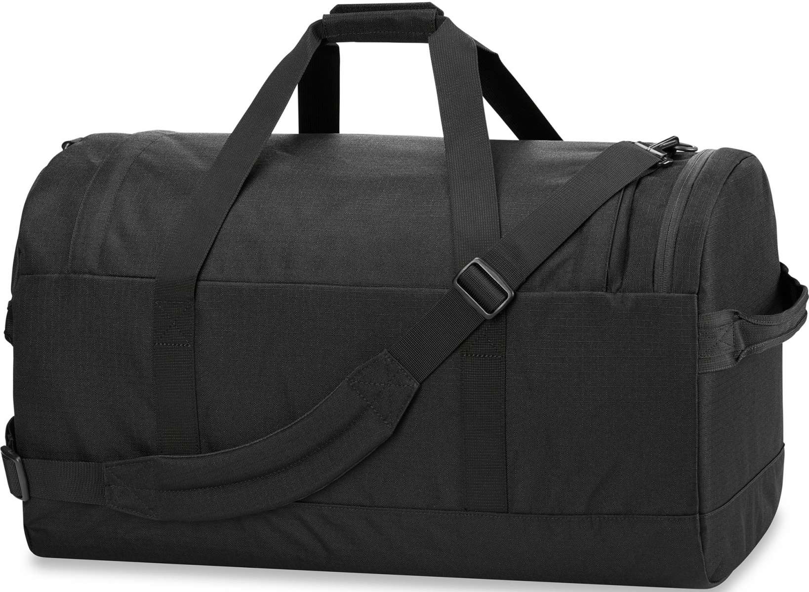 Dakine EQ Duffle 70L Bag 2024 - A large black duffel bag with two zippered pockets on the front and a handle at the top.