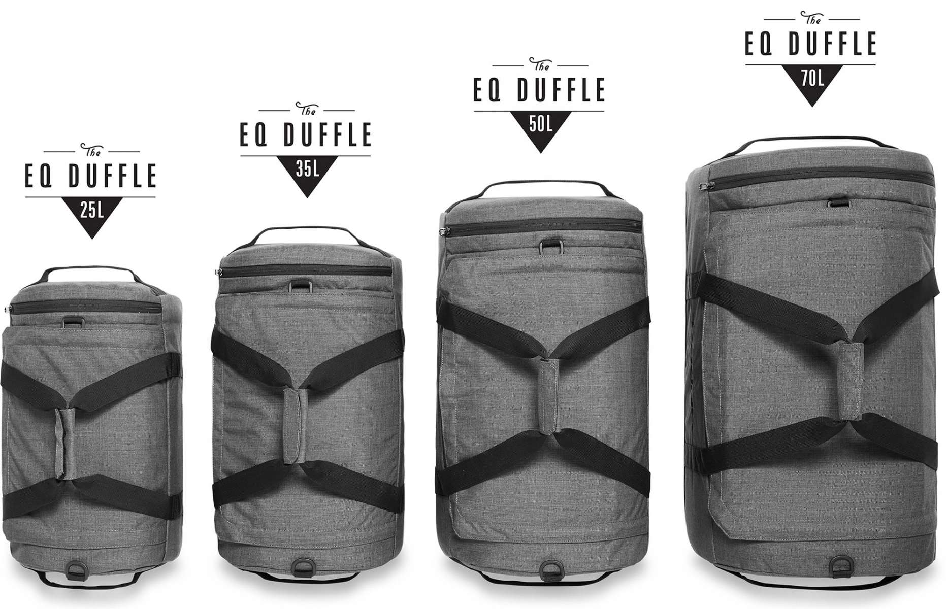 Dakine - EQ Duffle 70L Bag 2024 is shown in a light gray color with black straps and hardware.