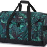 Dakine EQ Duffle 70L Bag 2024 - A large duffel bag with a black base and green palm leaf pattern.
